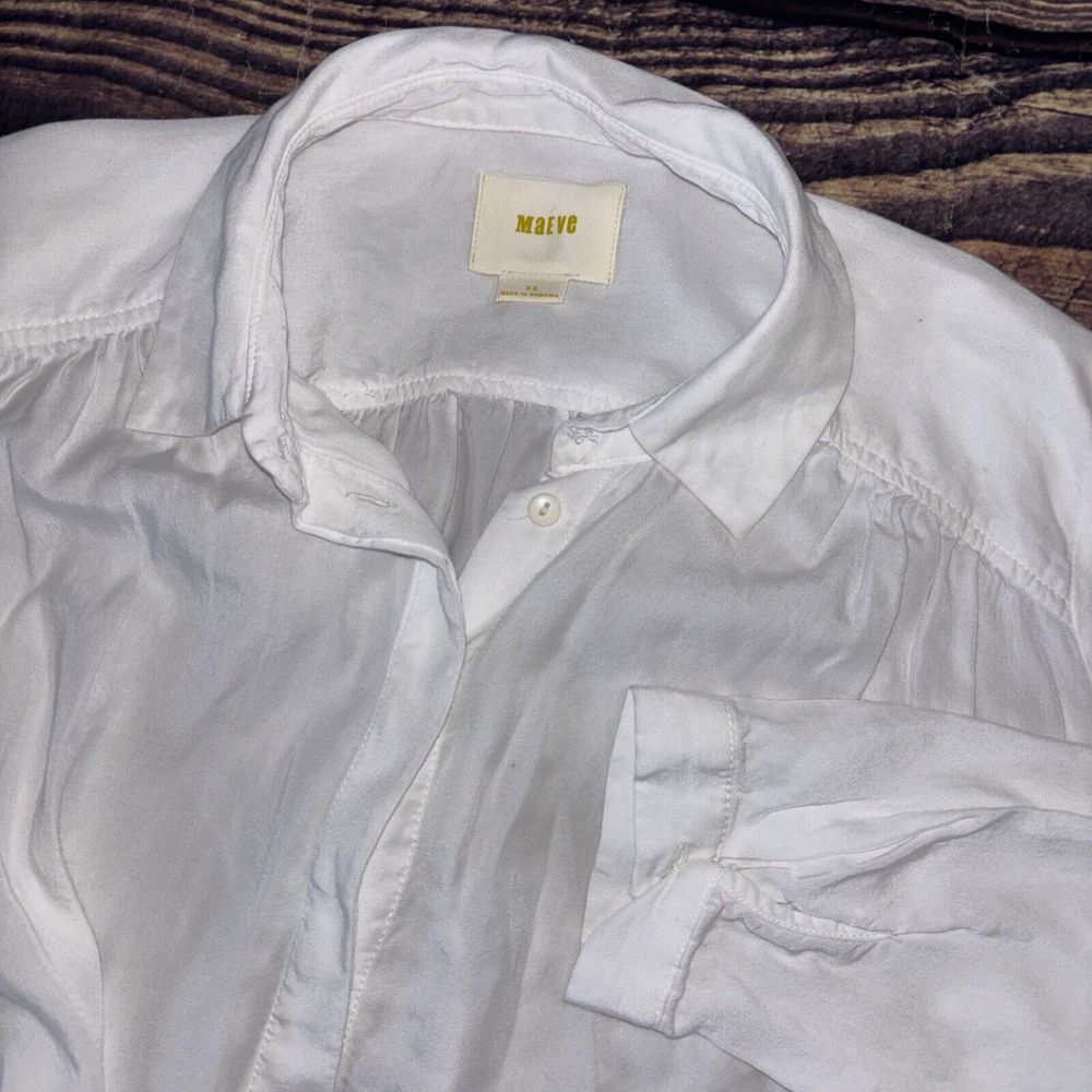 Anthropologie Maeve Tuesday White Tie Front Blouse size XS 100% Tencel READ